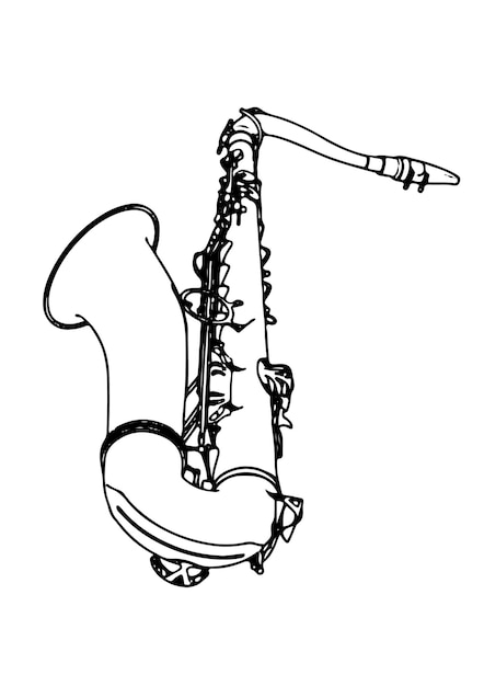 Contorno de saxofón en vector de fondo blanco
