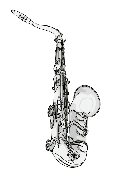 Contorno de saxofón en vector de fondo blanco