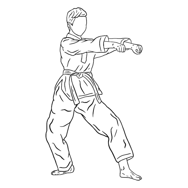 contorno taekwondo luchador icono vector illusration