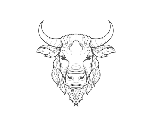 Vector contorno del toro cara del toro cabeza del toro esbozo de la mascota del toro logotipo