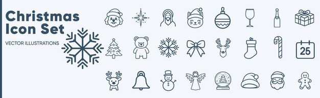 Contorno Vector Icon Set Iconos de línea de Navidad modernos en estilo lineal para la Web