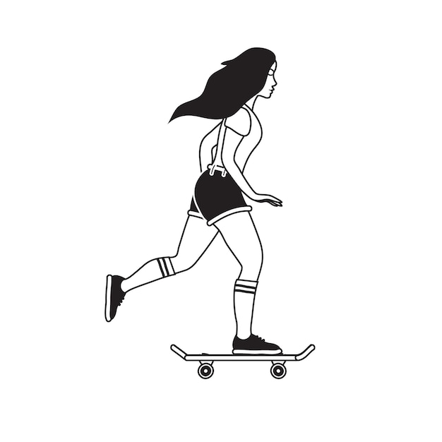 Contorno vectorial de una chica y una mujer montando un patín