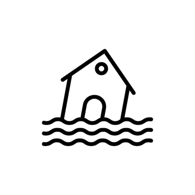 Contorno vectorial del conjunto de signos del icono de la casa inundada