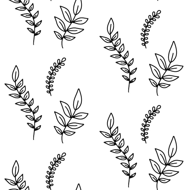 El contorno vectorial dibujado a mano deja un patrón sin fisuras Impresión de garabatos con hojas florales aisladas en blanco Adorno natural hermoso de tinta para envolver telas y textiles Página para colorear para adultos y niños