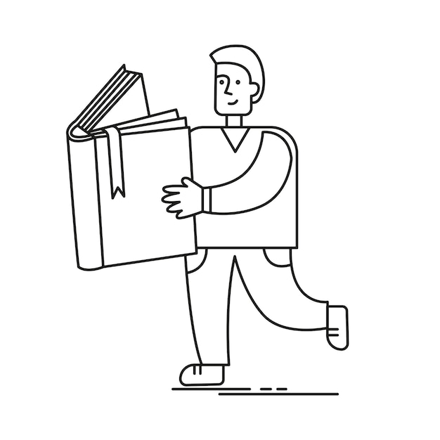 Contorno vectorial hombre con libro Icono de carácter simple Ilustración del día mundial del libro