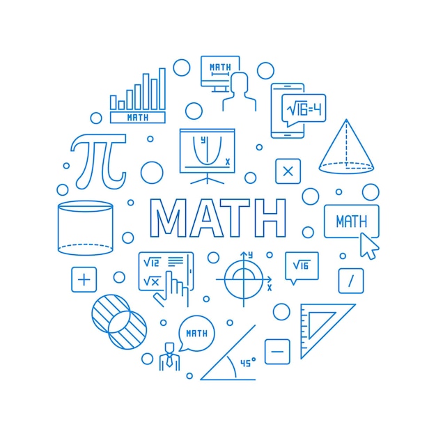 Contorno vectorial matemático redondo banner Matemáticas ilustración azul simple