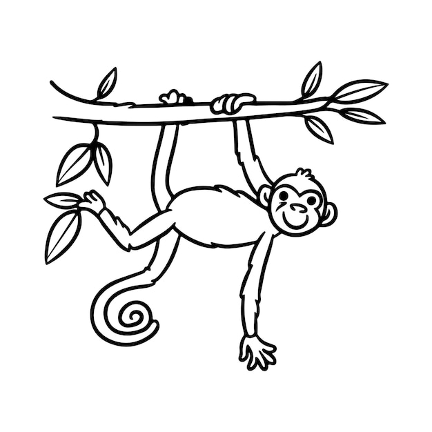 Vector contorno vectorial para un mono colgado de una rama de un árbol