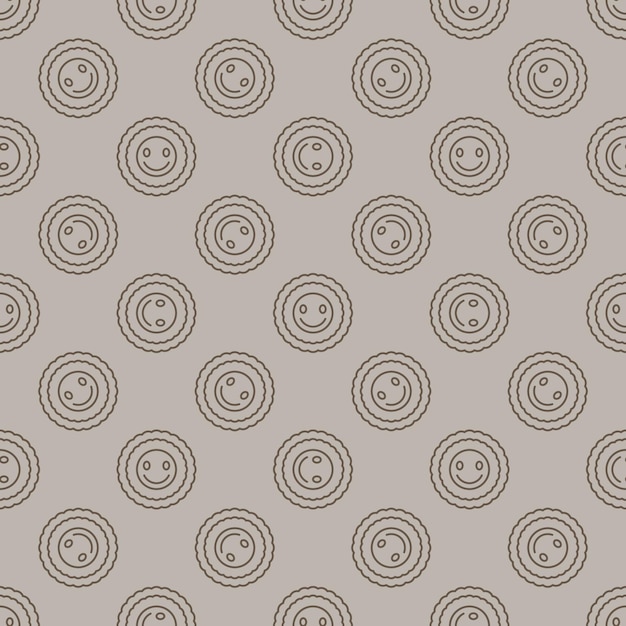 Contorno vectorial redondo de flores sonrientes sin costuras en estilo Groovy