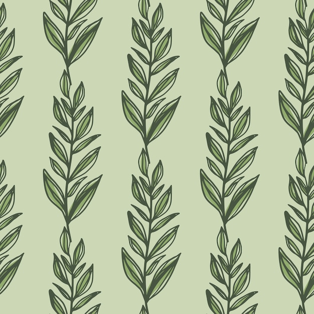 El contorno verde deja ramas de patrones sin fisuras. Fondo oliva claro pastel. Telón de fondo floral simple.