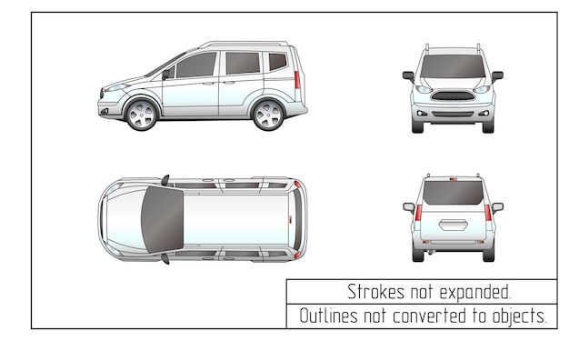 Vector los contornos del dibujo de la furgoneta del coche no se convierten en objetos