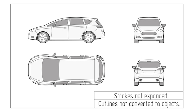 Los contornos del dibujo de la furgoneta del coche no se convierten en objetos