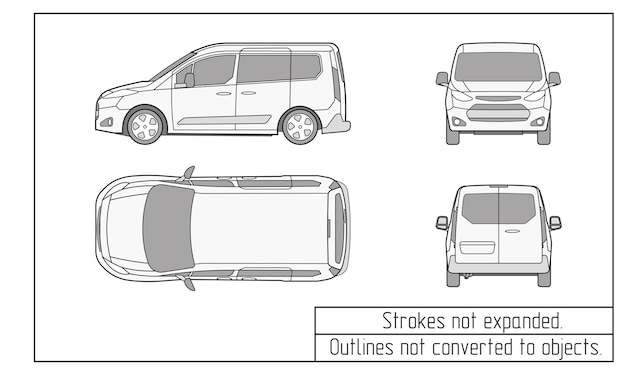 Vector los contornos del dibujo de la furgoneta del coche no se convierten en objetos