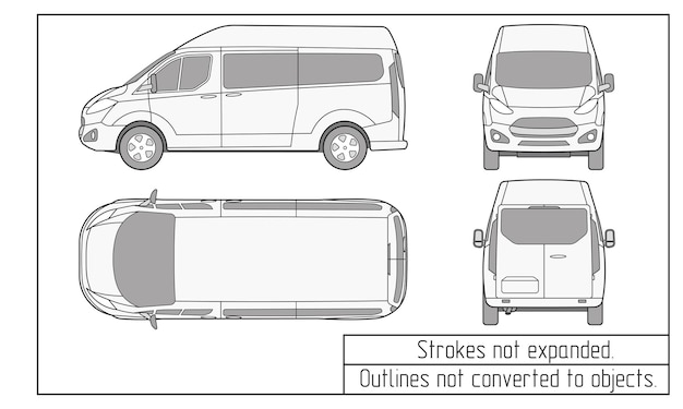 Los contornos del dibujo de la furgoneta del coche no se convierten en objetos
