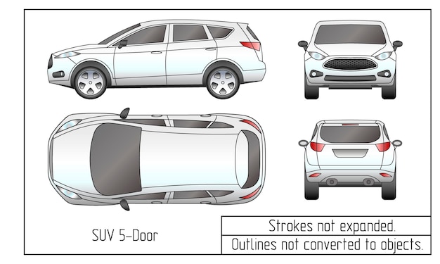 Los contornos de los dibujos de automóviles sedán y suv no se convierten en objetos