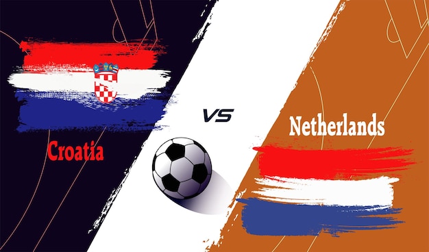 Contra pantalla. Ilustración creativa de la bandera de pincel de Croacia vs Holanda para el balón de fútbol.