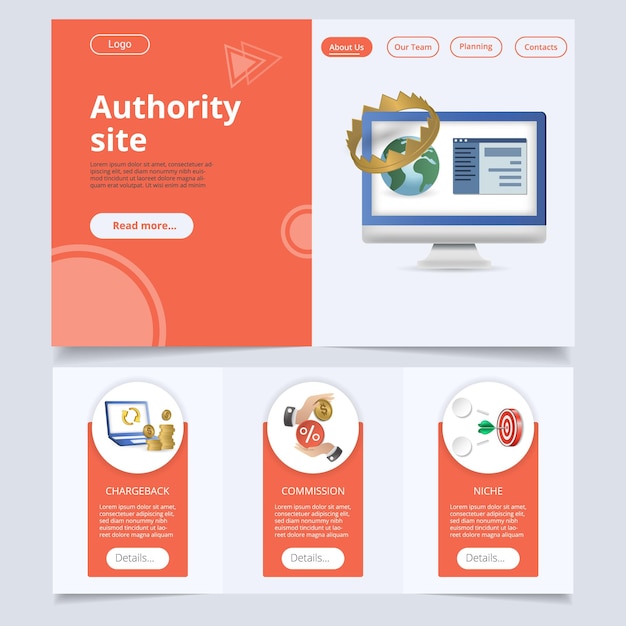 Contracargo de plantilla de sitio web de página de destino plana del sitio de autoridad