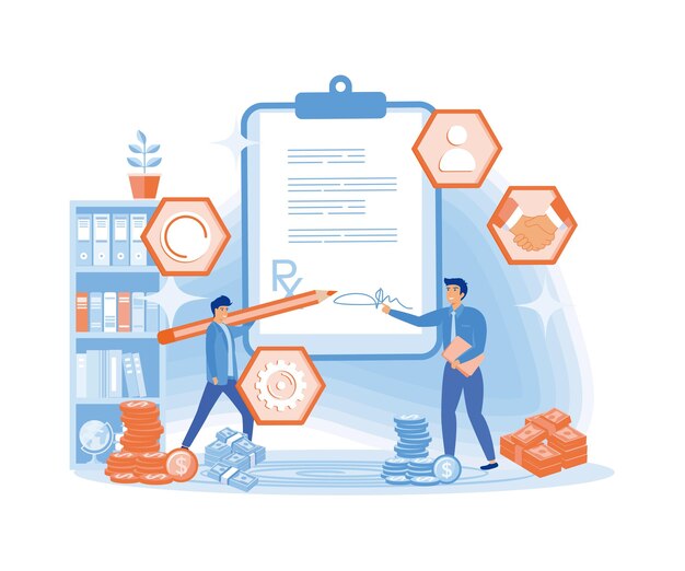 Vector contract agreement concept businessman signing a contract concept flat vector modern illustration