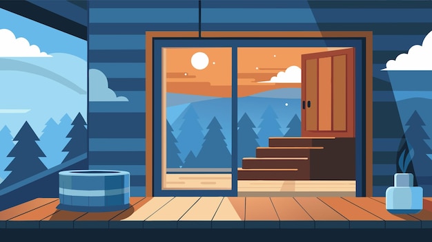 Vector el contraste del aire fresco y frío fuera de la sala de sauna en comparación con la atmósfera cálida y húmeda dentro