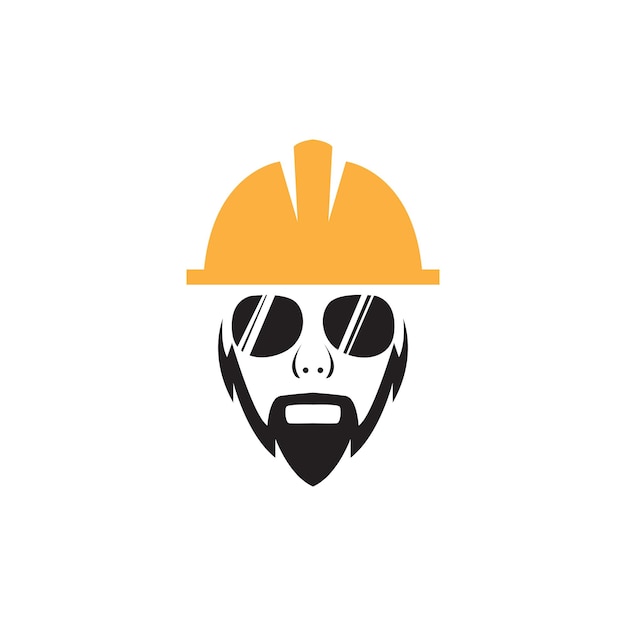 Contratista de barba de hombre de cara con diseño de logotipo de casco ilustración de signo de icono de símbolo gráfico vectorial