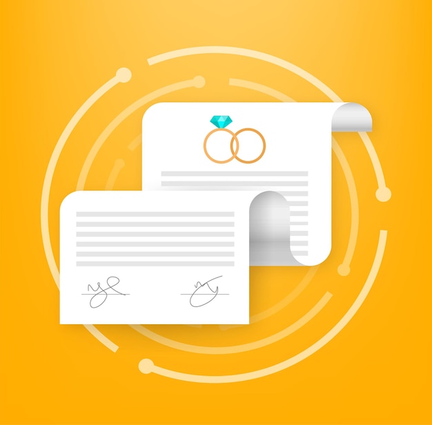 Contrato de matrimonio Acuerdo prenupcial Certificado de matrimonio prenupcial Ilustración vectorial