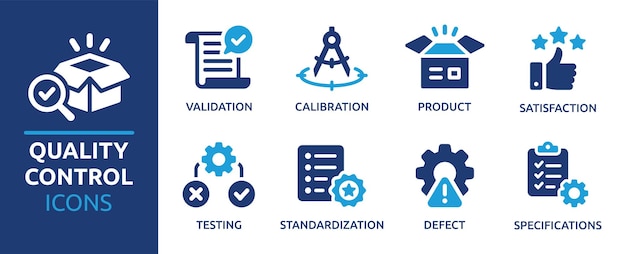Control de calidad Iconos establecidos Pruebas de validación Calibración Inspección y normas del producto