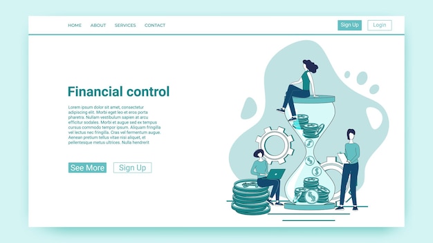 Control financiero Las personas en el fondo de un gran reloj de arena se dedican a inversiones financieras