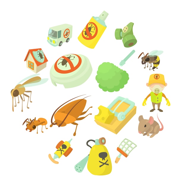 Vector control de plagas terminar conjunto de iconos, estilo de dibujos animados