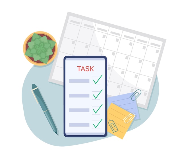 Control de tareas aplicación móvil 2d vector ilustración aislada