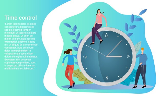 Control de tiempo Las personas en el fondo de los grandes relojes se dedican a la planificación del tiempo