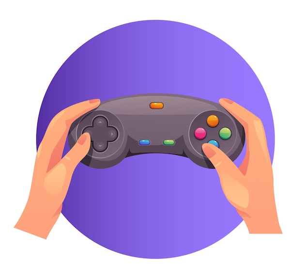 El controlador del gamepad del controlador del joystick en el concepto de la mano Ilustración de elementos de diseño gráfico vectorial