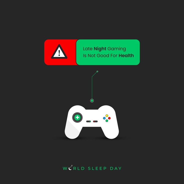 Vector un controlador de juego con un botón verde que dice "noche perdida que viene en dos escuela por salud".