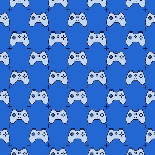 El controlador de juego del jugador, el gamepad vectorial, el patrón sin costuras de color azul.