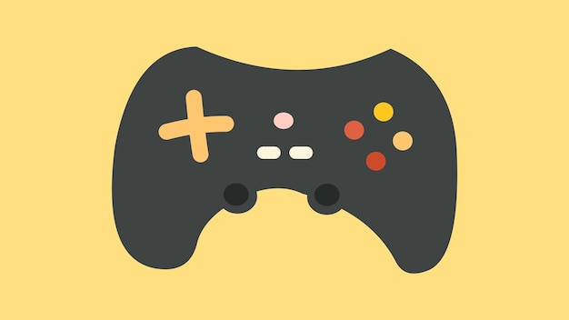 Un controlador de juego negro con un fondo amarillo.