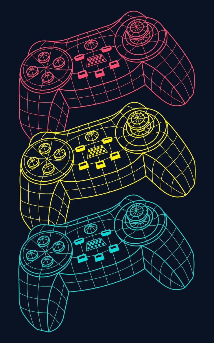 Vector controlador de juegos line art gráfico