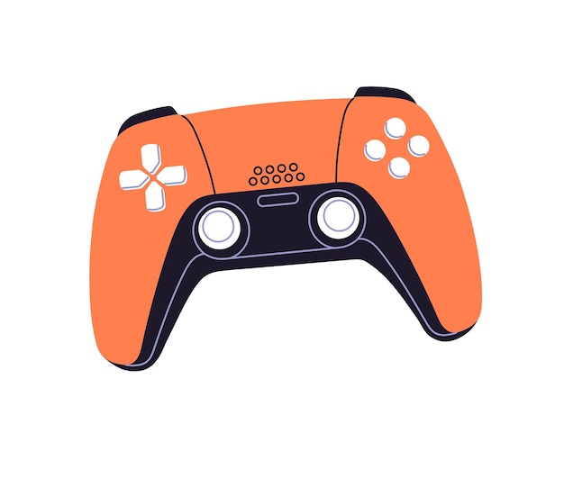 Controlador rojo para jugar videojuegos Joystick moderno de la consola de videojuegos Joypad inalámbrico accesorio de deportes cibernéticos control remoto para jugadores Ilustración vectorial aislada plana sobre fondo blanco