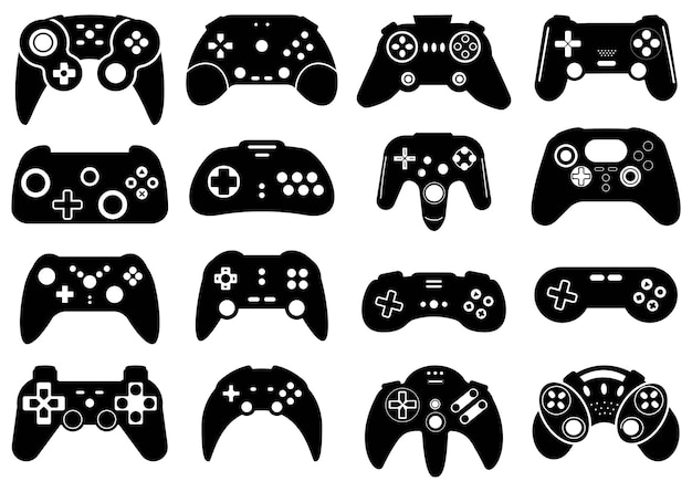 Vector controlador de videojuegos gamepad inalámbrico icono vector ilustración colección de silueta