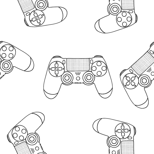 Controladores de juego de patrones sin fisuras Fondo de pantalla en estilo plano de doodle de contorno