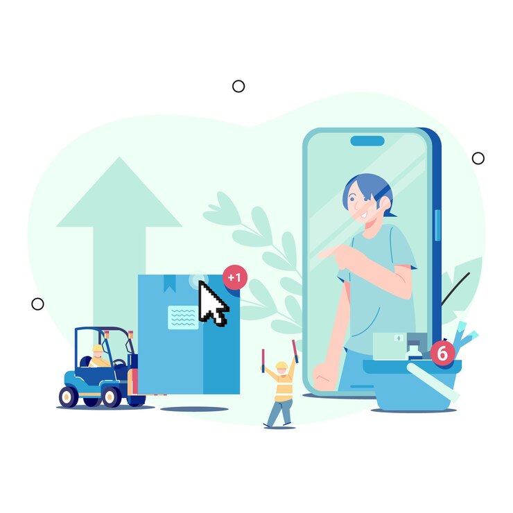 Vector conveniencia de las compras en línea detrás de escena de las compras en línea ilustración vectorial