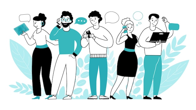 Conversación en línea de personas Comunicación diálogo por Internet o videollamada web Mujer que habla a distancia hombre con concepto de vector decente de red social móvil