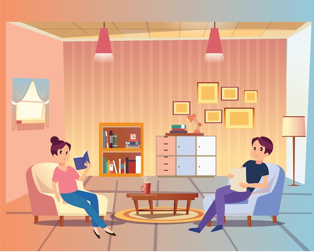 Conversaciones familiares entre marido y esposa Ilustración vectorial plana moderna de un hombre y una mujer
