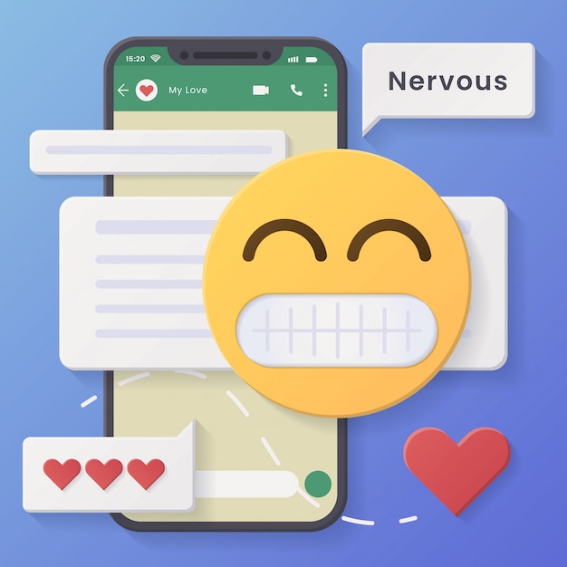 Vector conversaciones en redes sociales con burbujas de chat y emoticones haciendo muecas.