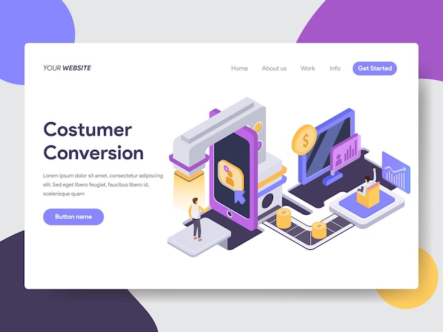 Conversión al cliente ilustración isométrica para páginas web