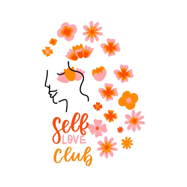 Conviértete en una prioridad para la salud mental femenina pelos de flores retro maravillosos ingenuos con cara de mujer