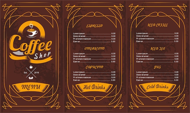 Vector cooffe shop menu vintage