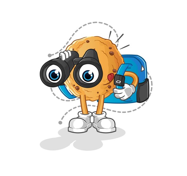 Cookie con carácter de binoculares. vector de mascota de dibujos animados