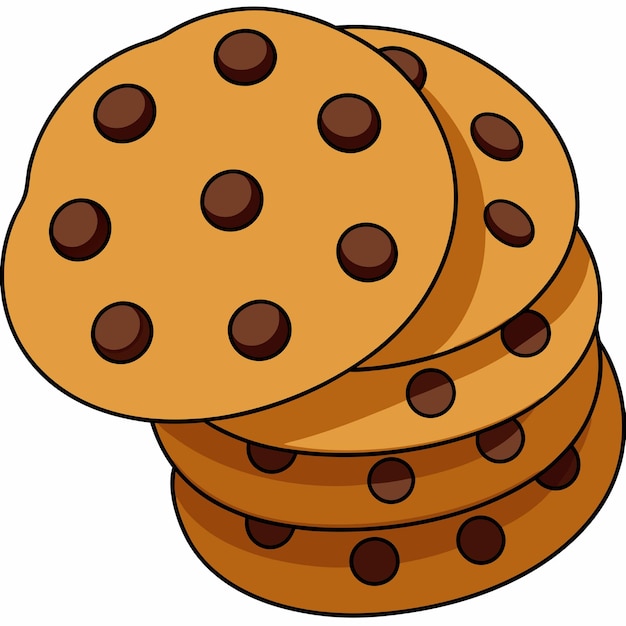 Cookie Icon Vector Ilustración Tiempo de desayuno Cookie con papas fritas de chocolate Concepto Estilo de dibujos animados plano aislado blanco adecuado para página de aterrizaje web Banner Flyer Sticker Fondo