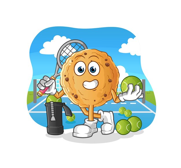 Cookie juega tenis ilustración. vector de personaje