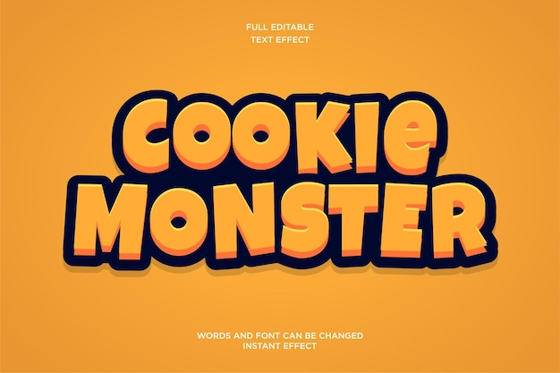 Cookie Monster Food and Baverage Efecto de texto editable Galleta de chocolate dulce Texto en 3d
