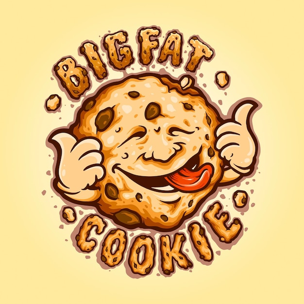 Cookies Big Fat Biscuit Chocolate Ilustraciones vectoriales para su trabajo Logotipo, camiseta de mercancía de la mascota, diseños de pegatinas y etiquetas, póster, tarjetas de felicitación, publicidad de empresa comercial o marcas.