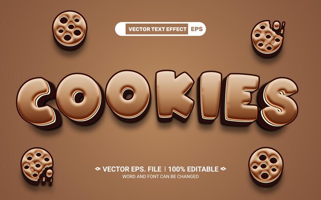 Vector cookies con efecto de estilo de texto vectorial 3d editable